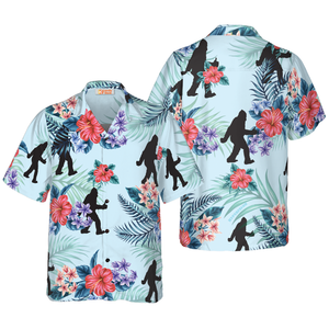 Arctic Blue Texas Floral And Leaves Bigfoot - Gift For Men And Women - Hawaiian Shirt