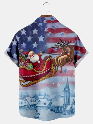 Christmas American Flag Santa And Elk - Hawaiian Shirt