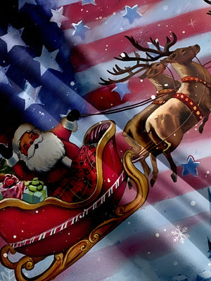 Christmas American Flag Santa And Elk - Hawaiian Shirt