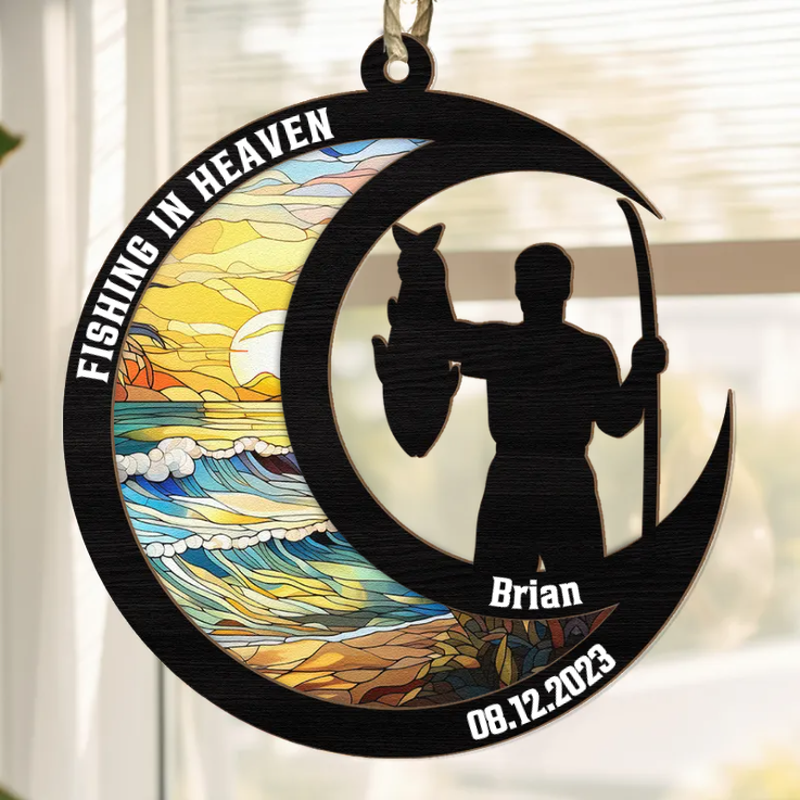 Custom Photo Fishing In Heaven - Memorial Gift For Family, Friends - Personalized 2-Layered Mix Ornament