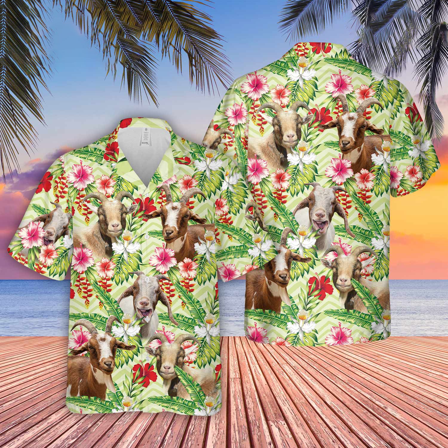 Unique Goat Hibicus Floral 3D - Hawaiian Shirt