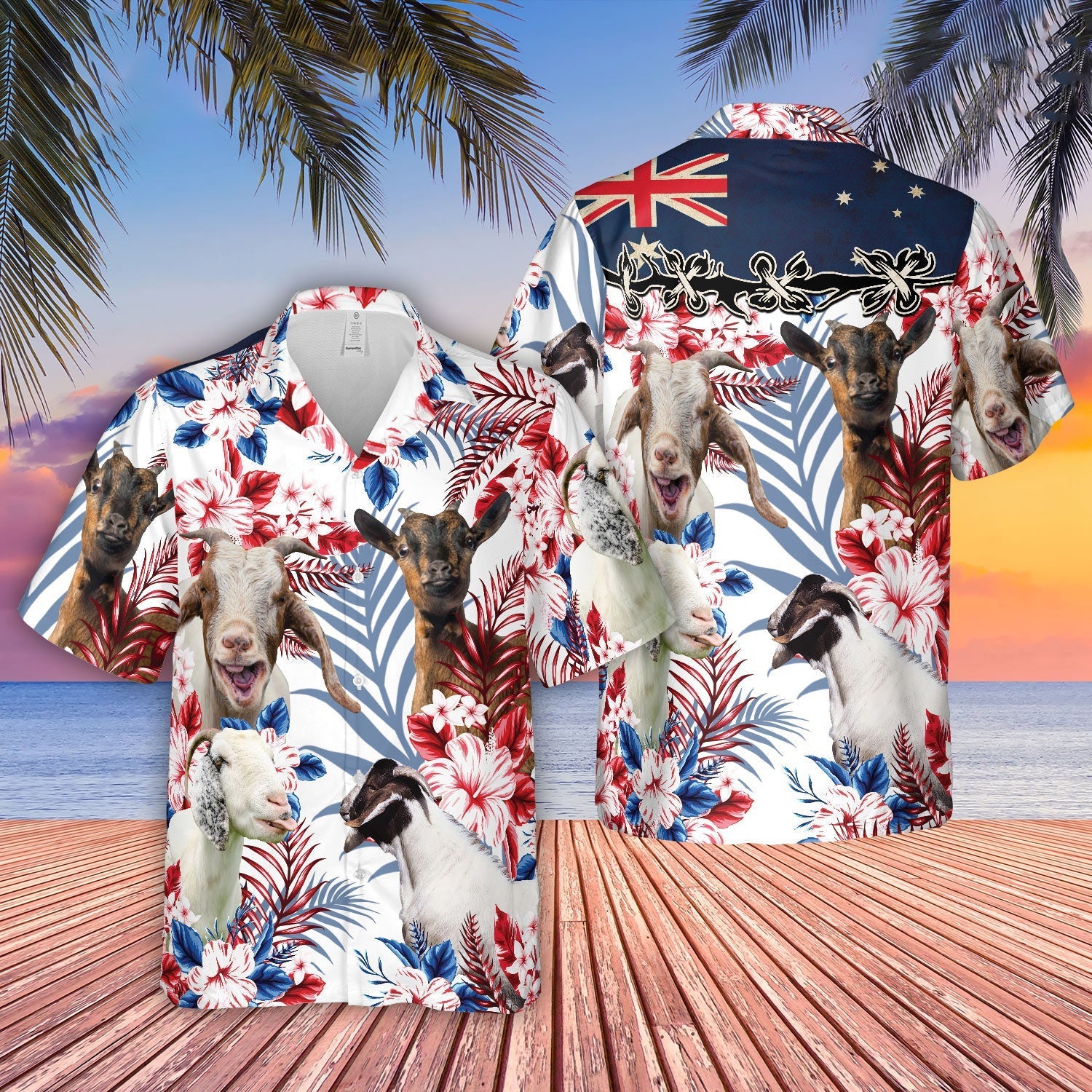 Unique Goat Lovers Australia Flag Flowers - Hawaiian Shirt