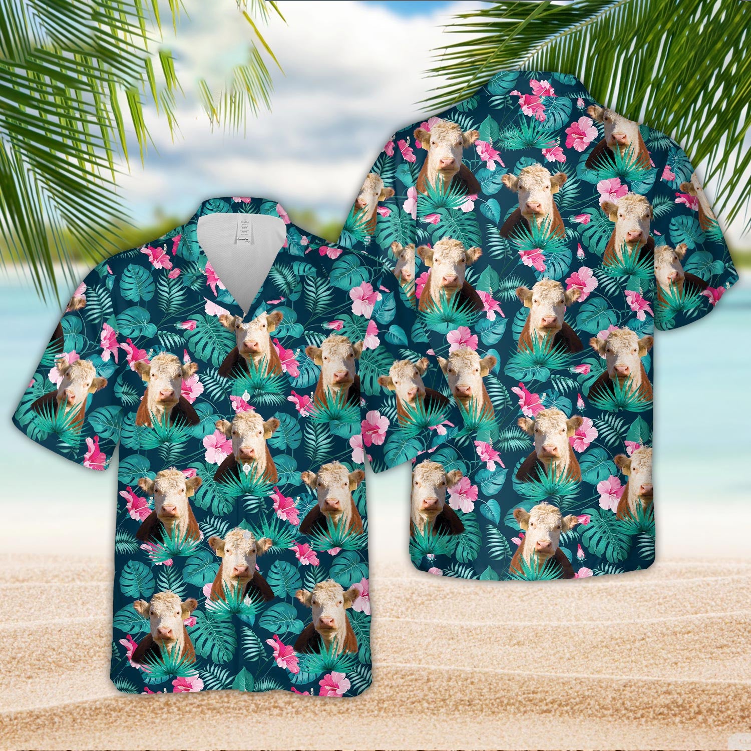 Unique Hereford Blue Floral Summer 3D - Hawaiian Shirt