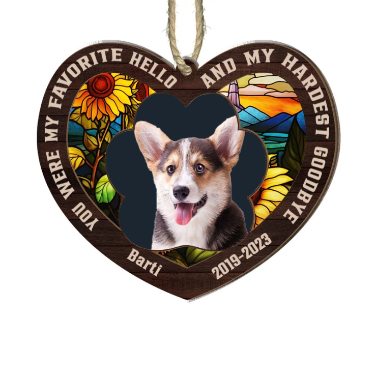 Custom Photo My Favorite Hello & Hardest Goodbye - Pet Memorial Gift - Personalized 2-Layered Mix Ornament