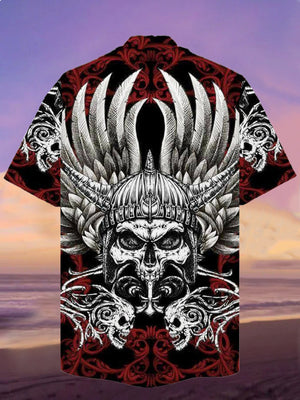 Vikings Tribal Helmet With Skull - Hawaiian Shirt