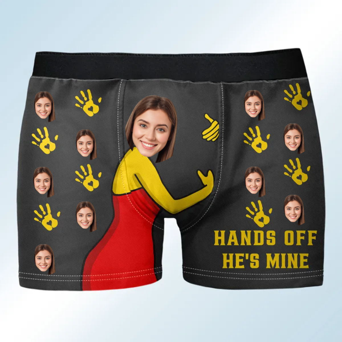 Custom Photo Hands Off He's Mine - Funny Gift For Husband, Boyfriend- Personalized Men's Boxer Briefs