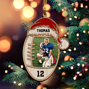 American Football, Gridiron Football Lover - Custom Photo And Name, Personalized Wood Ornament - Family Gift