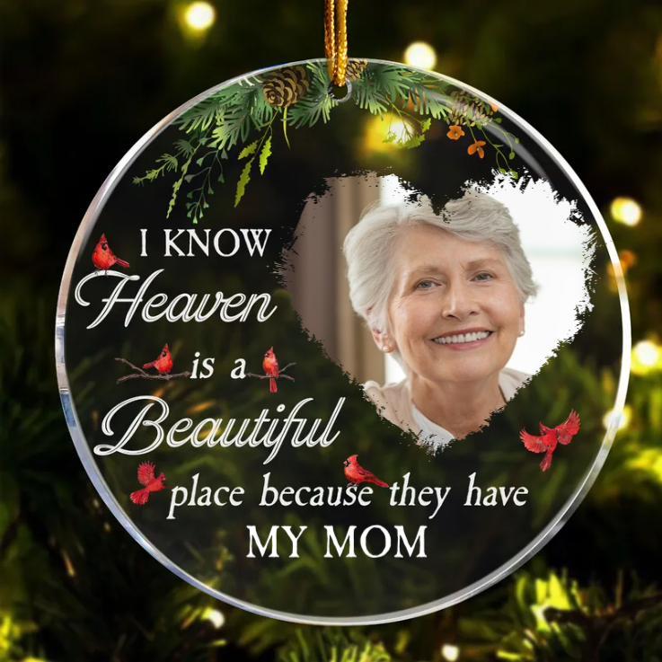 Custom Photo Heaven Is A Beautiful Place - Memorial Gift For Family - Personalized Circle Acrylic Ornament