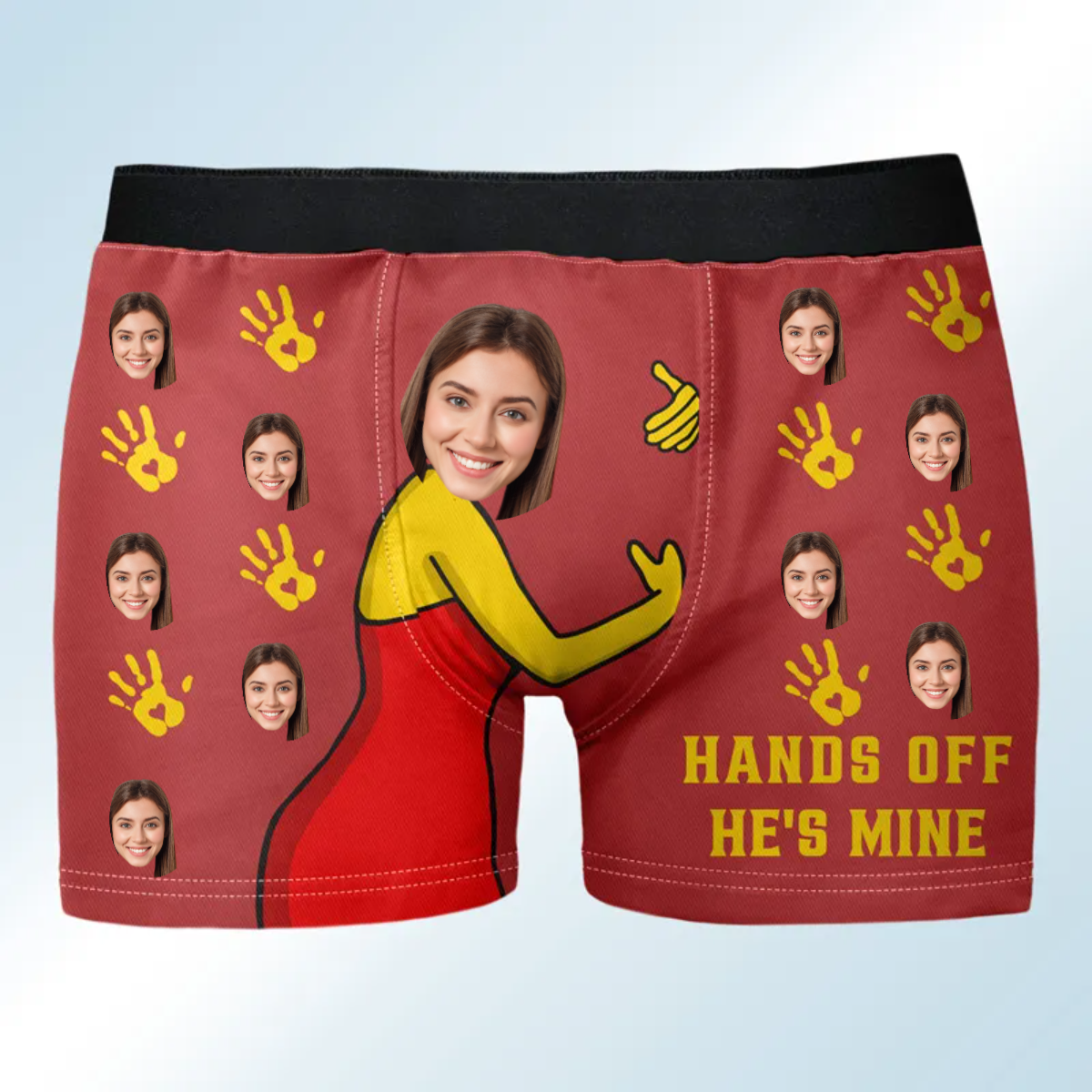 Custom Photo Hands Off He's Mine - Funny Gift For Husband, Boyfriend- Personalized Men's Boxer Briefs