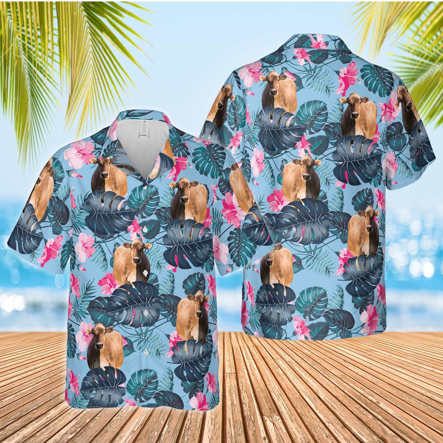 Unique Brown Swiss Blue Hibiscus - Hawaiian Shirt