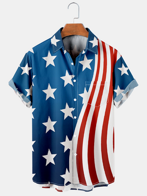 Independence Day Mens American Flag Casual Breathable - Hawaiian Shirt