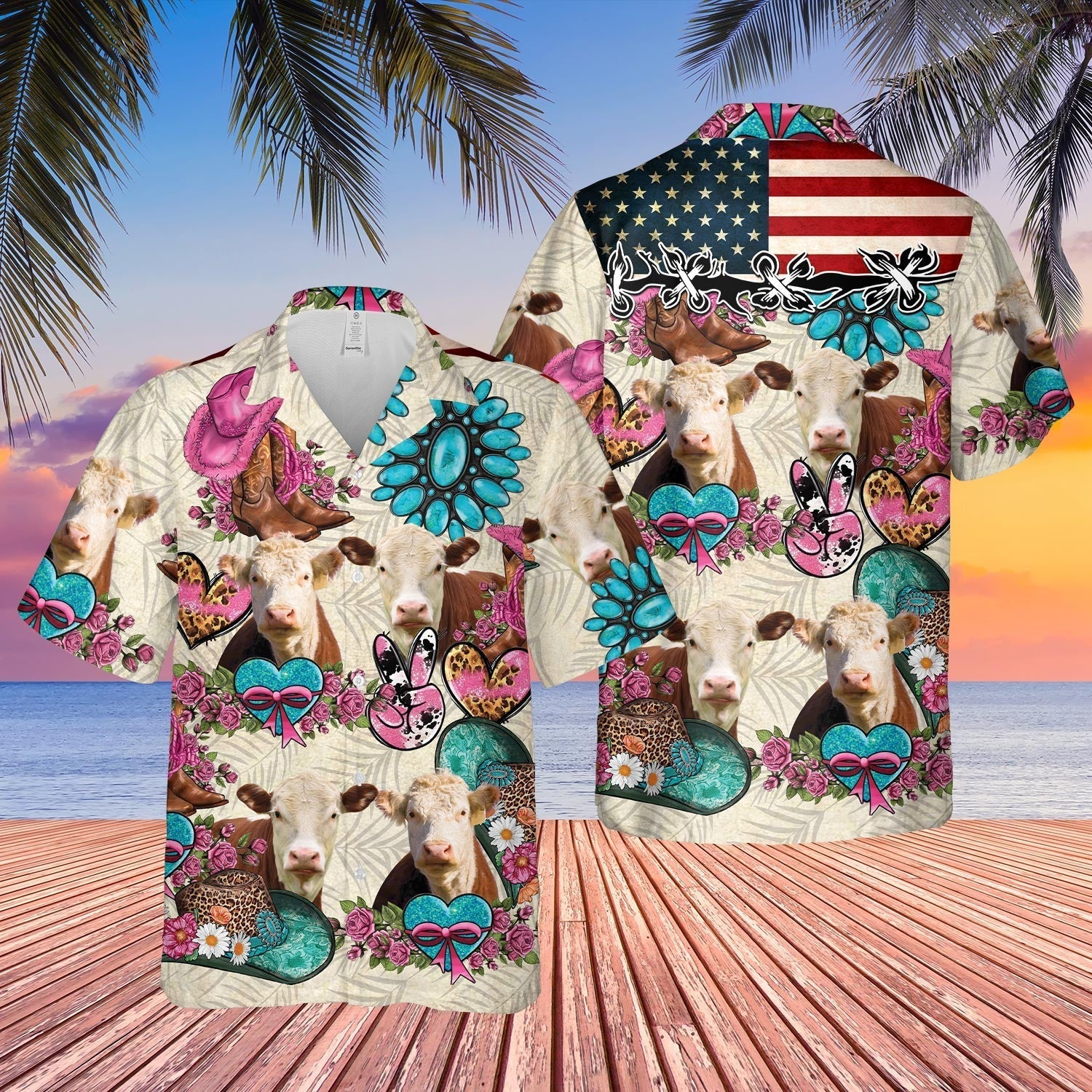 Unique Hereford Happiness Flowers 3D - Hawaiian Shirt