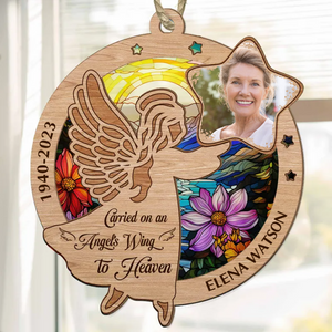 Custom Photo Carried On An Angel'S Wing To Heaven - Memorial Gift - Personalized 2-Layered Mix Ornament