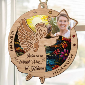 Custom Photo Carried On An Angel'S Wing To Heaven - Memorial Gift - Personalized 2-Layered Mix Ornament