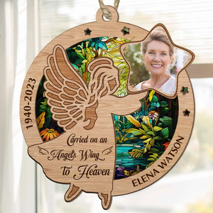 Custom Photo Carried On An Angel'S Wing To Heaven - Memorial Gift - Personalized 2-Layered Mix Ornament