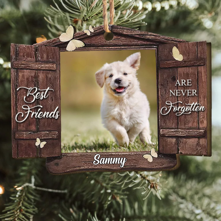 Custom Photo And Quote Best Friends Are Never Forgotten - Pet Memorial Gift - Personalized Custom Shaped Wooden Ornament