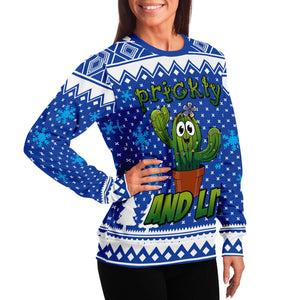 Cactus Prickly and Lit Blue Ugly Christmas Sweater