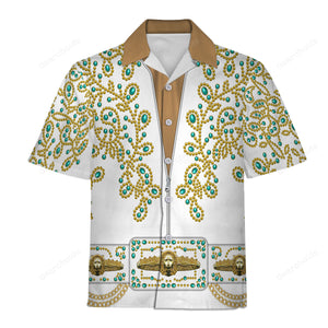 lvis Spanish Flower - White With Green Stones - Costume Cosplay Hawaiian Shirt ELHS34