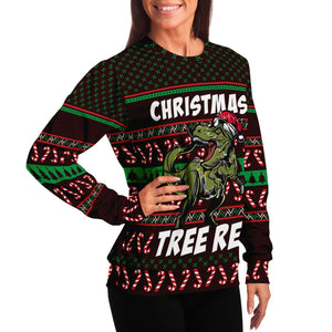 Tree Rex Green Dinosaur Wears Noel Hat Ugly Christmas Sweater