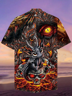 Flame Dragon Eye With Skull, Black Dragon - Hawaiian Shirt