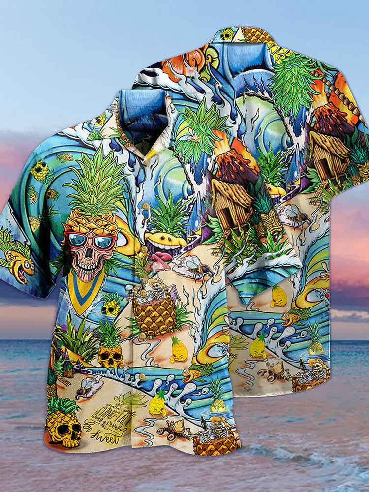 Eye-Catching Psychedelic Hippie Beach Skull Pineapple - Hawaiian Shirt