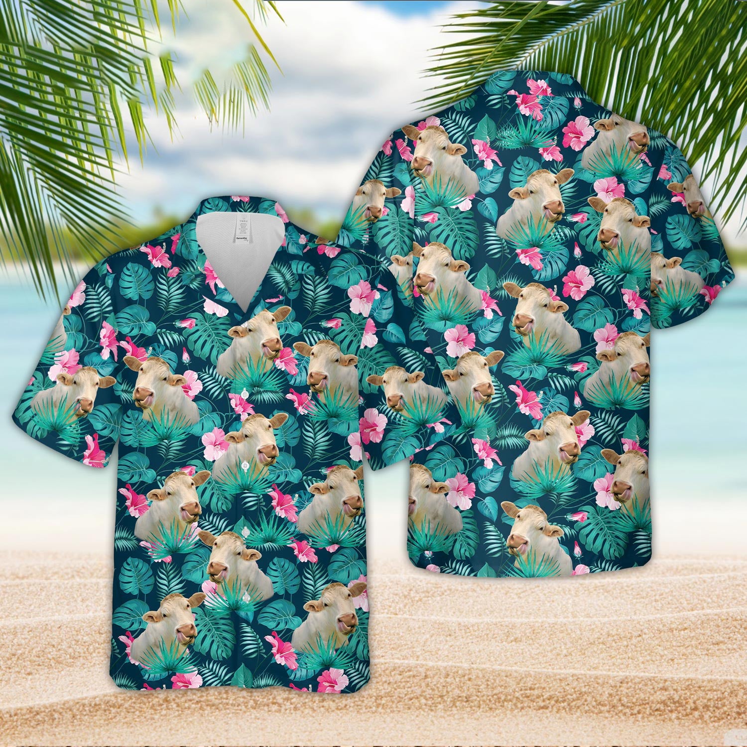 Unique Charolais Blue Floral Summer 3D - Hawaiian Shirt