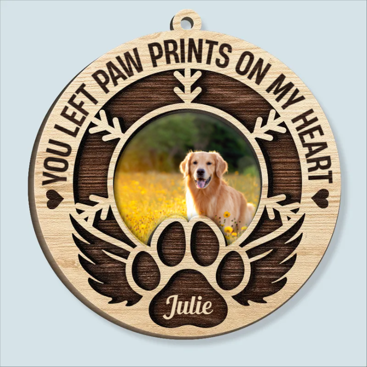 Custom Photo You Left Paw Prints - Gift For Pet Lovers - Personalized Wooden Ornament