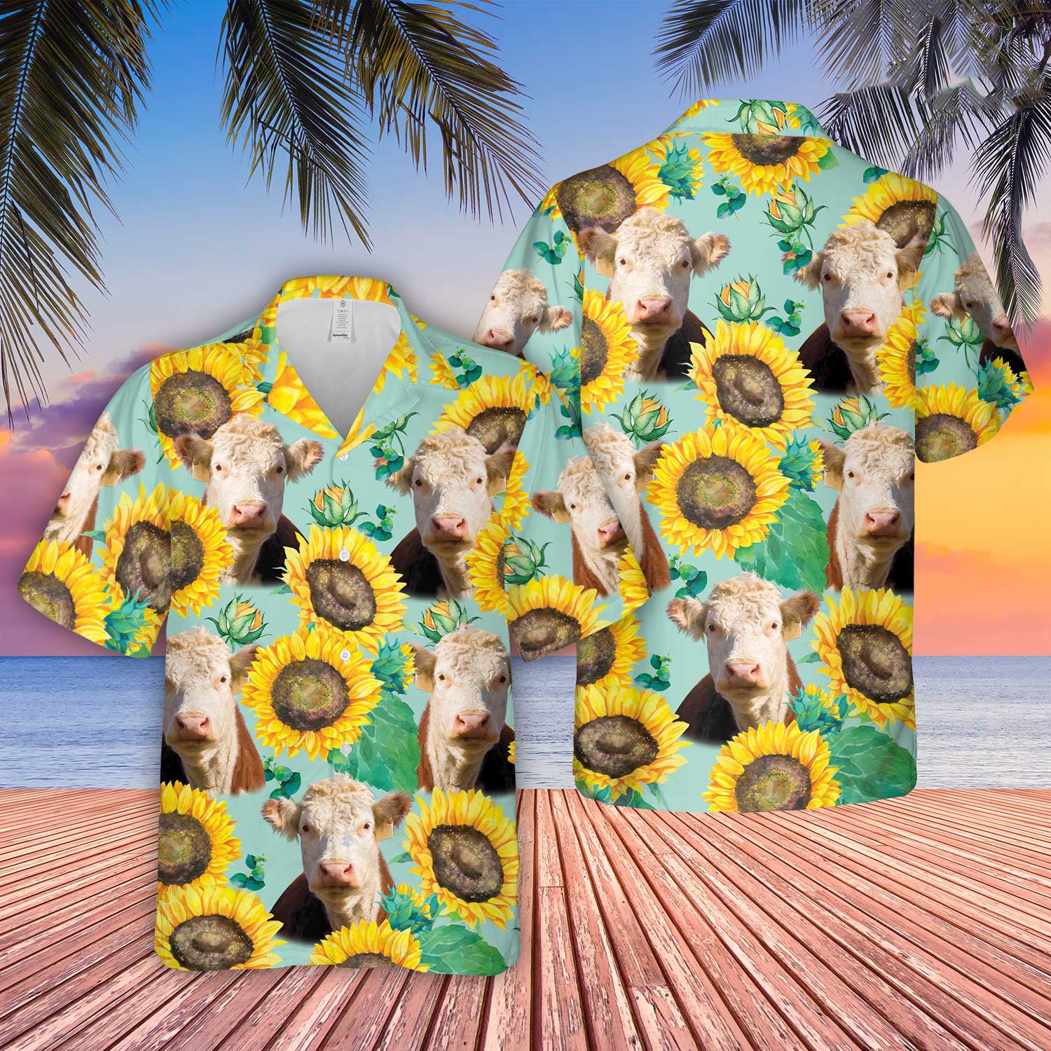 Unique Hereford Sunflowers Floral Farm 3D - Hawaiian Shirt