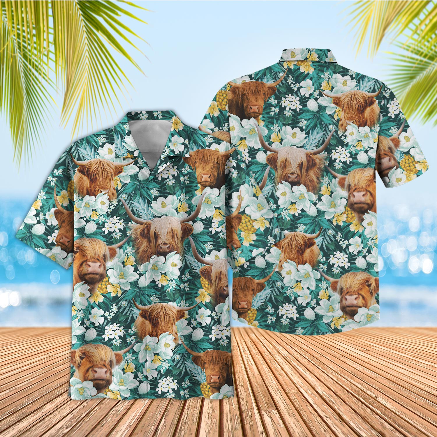 Unique Highland Floral Blue Summer 3D - Hawaiian Shirt