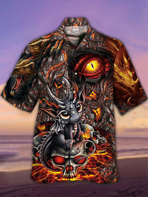 Flame Dragon Eye With Skull, Black Dragon - Hawaiian Shirt