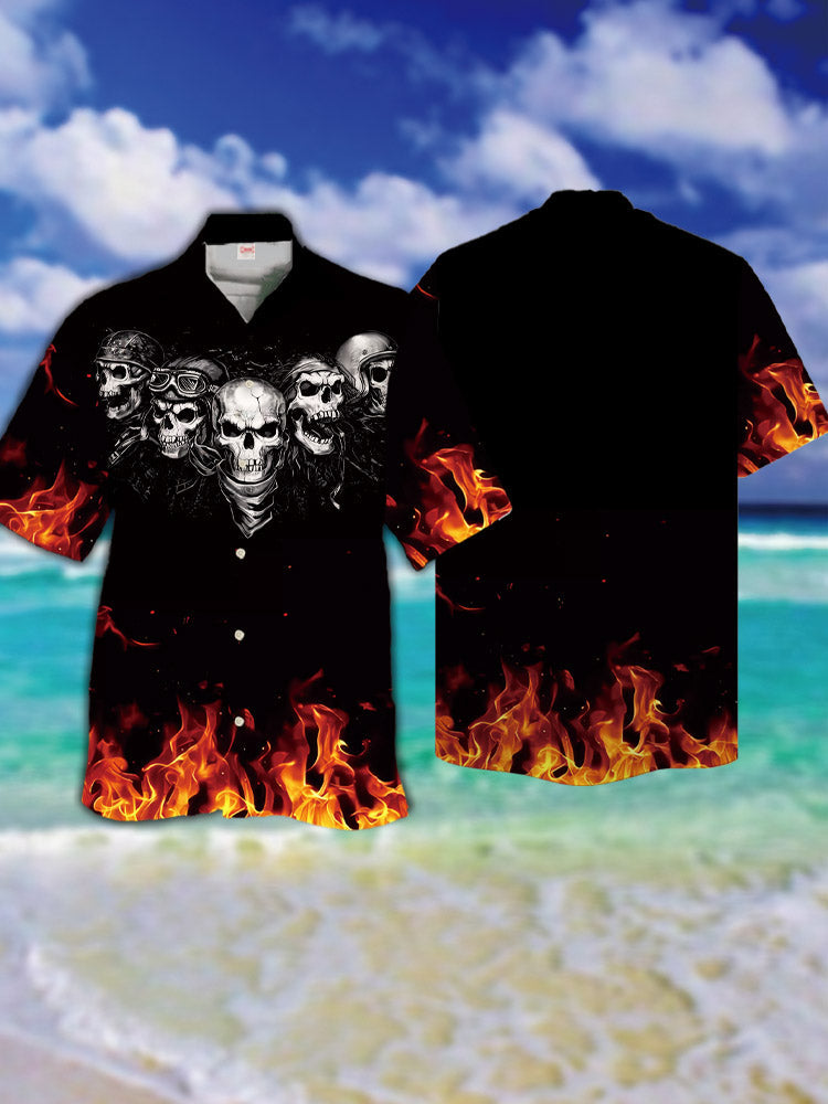 Black Awesome Skull With Fire - Hawaiian Shirt