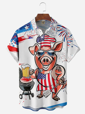 Big Size BBQ Chef Pig Cute White - Hawaiian Shirt