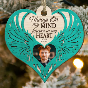 Custom Photo Always On My Mind - Memorial Gift For Family - Personalized Custom Shaped Wooden Ornament