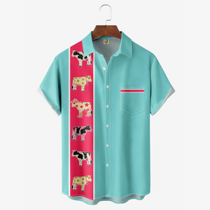 Vintage Cow Light Blue - Hawaiian Shirt