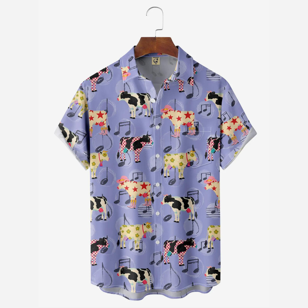 Funny Cow Pattern Music Purple -  Hawaiian Shirt