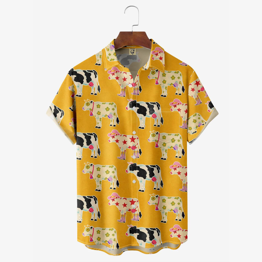 Vintage Western Cow Yellow - Hawaiian Shirt