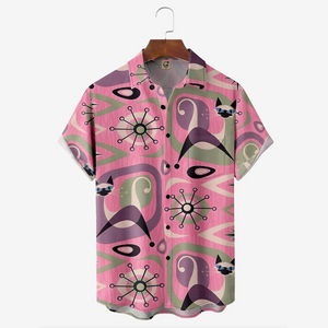 Cat And Geometric Pattern   - Hawaiian Shirt