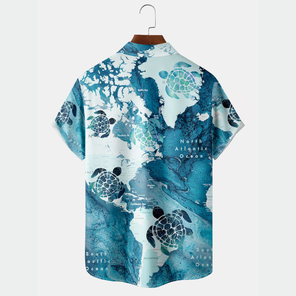 Blue Map Sea Turtles  - Hawaiian Shirt