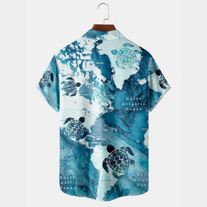 Blue Map Sea Turtles  - Hawaiian Shirt