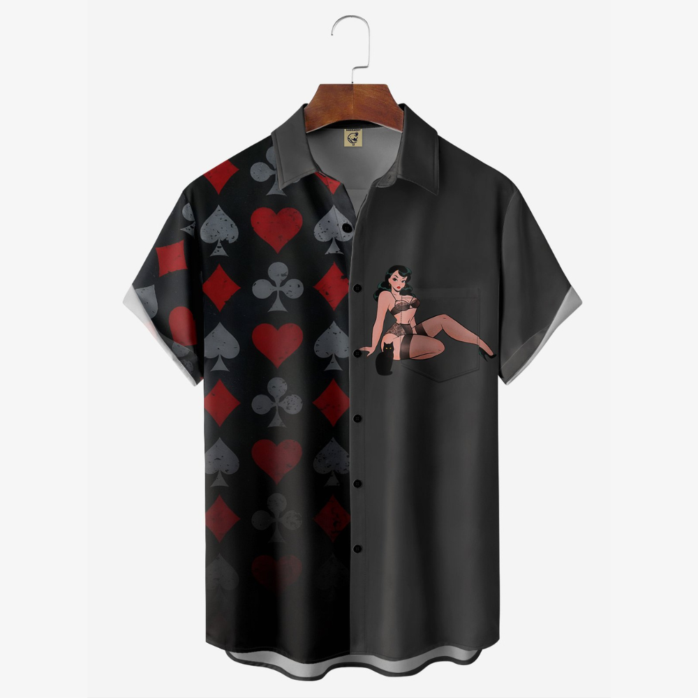 Poker Black Cat And Sexy Girl -  Hawaiian Shirt