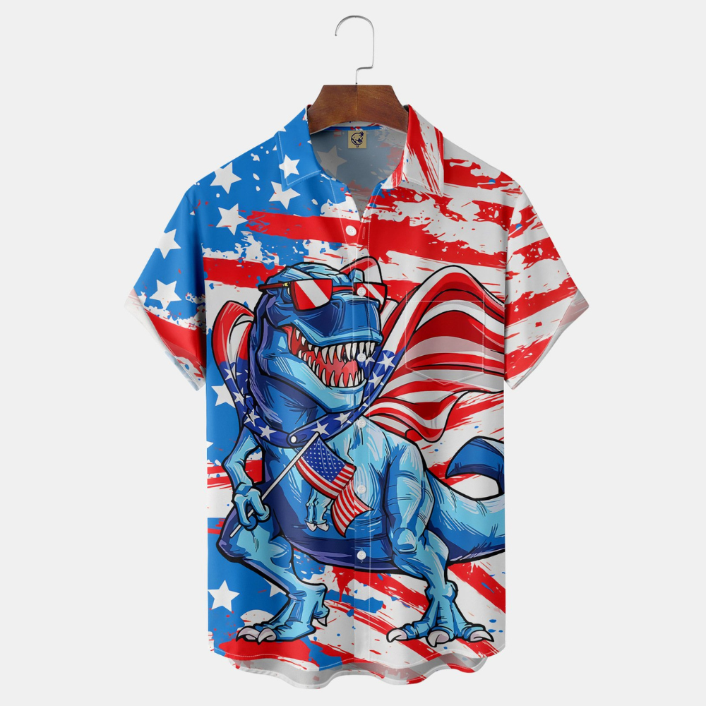 Independence Day Flag T Rex Dinosaur  - Hawaiian Shirt