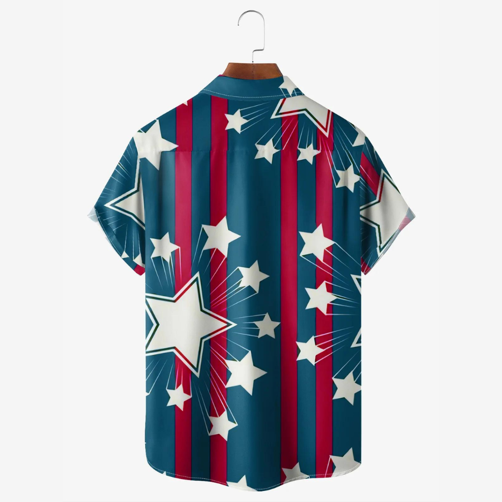 American Flag White Star Pattern - Hawaiian Shirt