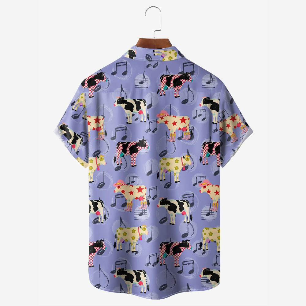 Funny Cow Pattern Music Purple -  Hawaiian Shirt