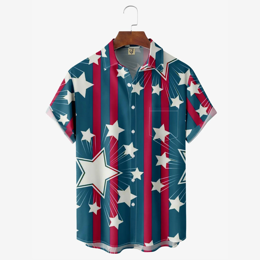 American Flag White Star Pattern - Hawaiian Shirt