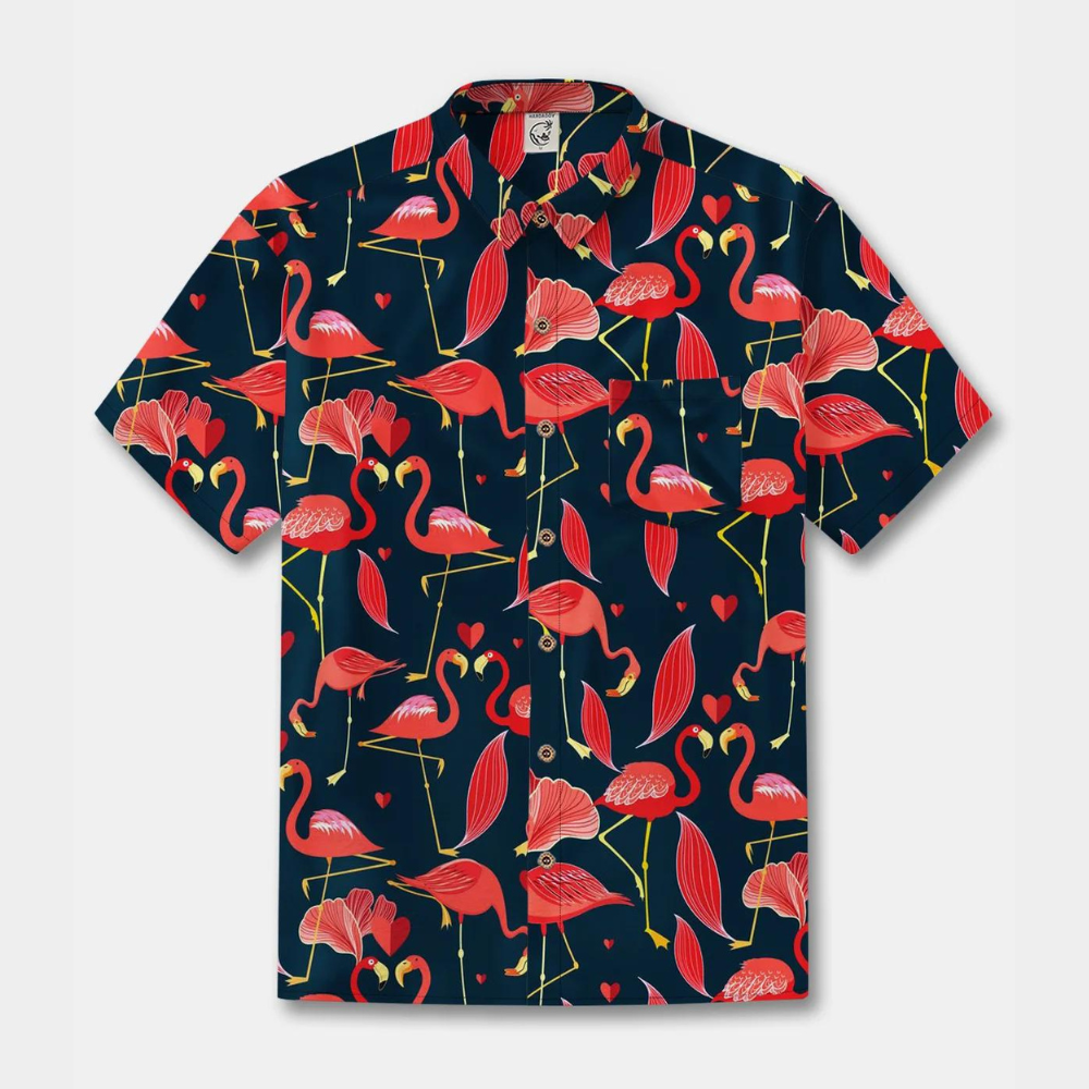 Red Flamboyant Flamingo Pattern - Hawaiian Shirt