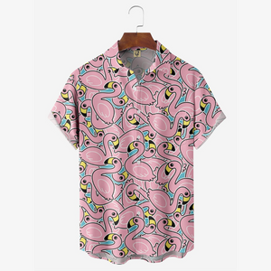 Pink Cartoon Flamingo - Hawaiian Shirt