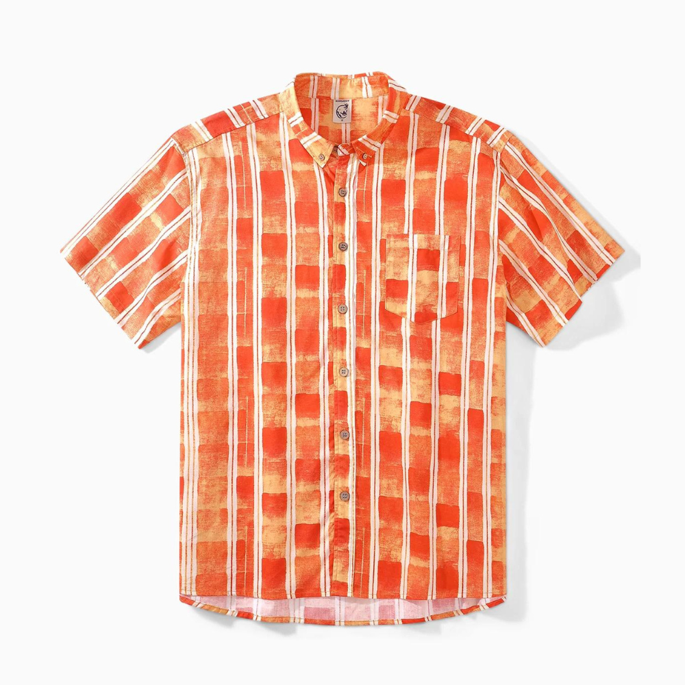 White Striped Lines Summer Fire Orange - Hawaiian Shirt