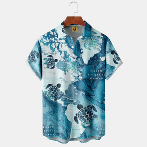 Blue Map Sea Turtles  - Hawaiian Shirt