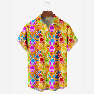 Colorful Cartoon Rabbit Easter Eggs Orange - Hawaiian Shirt