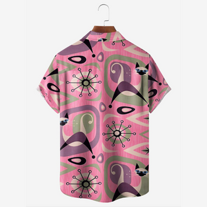 Cat And Geometric Pattern   - Hawaiian Shirt